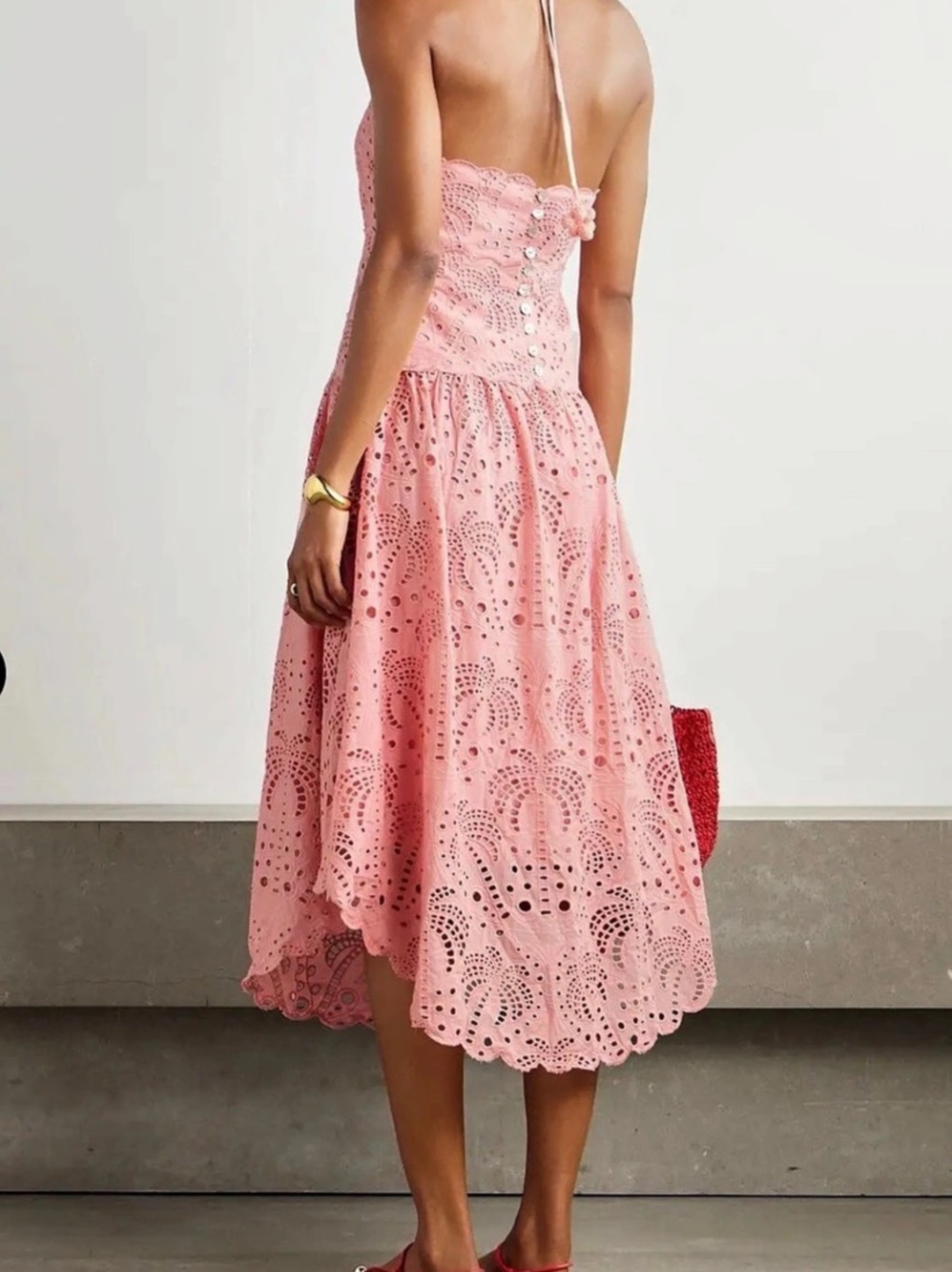 Farm Rio Eyelet Halter Midi Dress in Pink - Picture 2 of 4